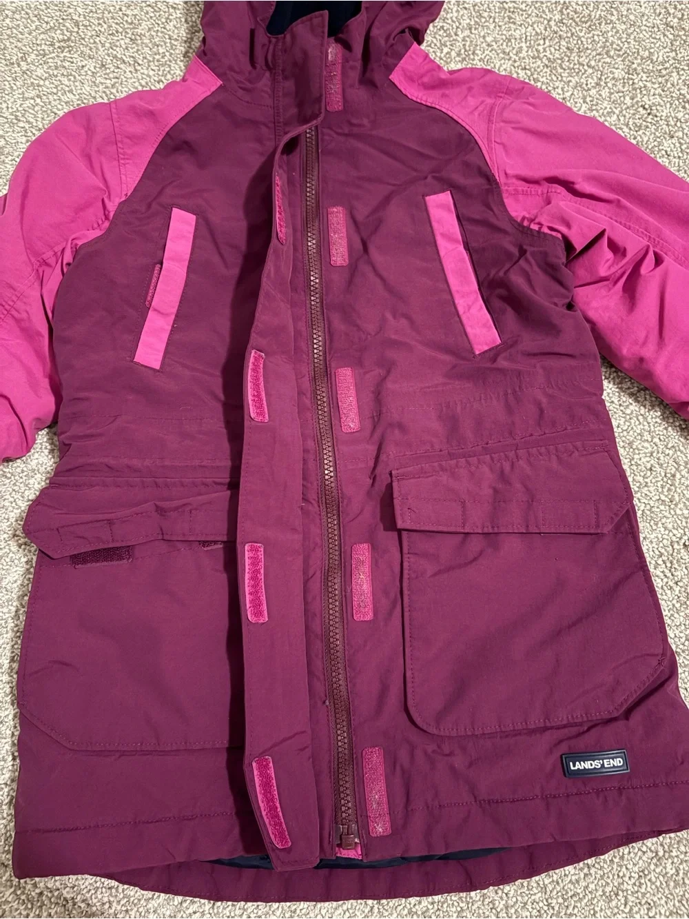 Lands' End Two-Tone Berry and Magenta Hooded Winter Coat
